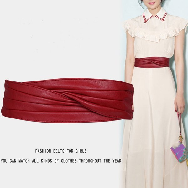 Ceinture en cuir souple rouge pour femme, ceinture élastique, combinaison extérieure élégante, décorée avec housse d'étanchéité, design diversifié, large, 7cm