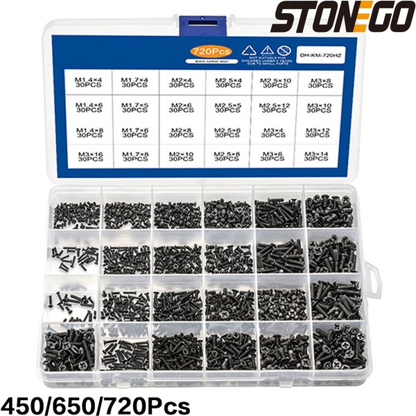 STONEGO 450/650/720 pièces – Kit de vis à tête fraisée cruciforme, vis de machine à tête fraisée, boîte de vis pour ordinateur portable