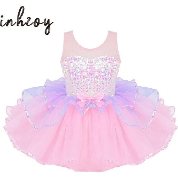 Robe Tutu de Ballet à paillettes pour enfants filles, justaucorps de gymnastique brillant, épissure en maille, nœud papillon, vêtements de danse de ballerine, tenue de fête Rave