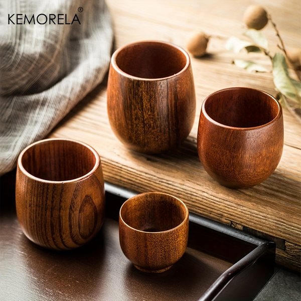 2PCS KEMORELA Japanese Tea Cup, Wooden Water Cup, Drinking Cups, Summer Winter Drinkware, Home Kitchen Items, 5.7OZ/170ML