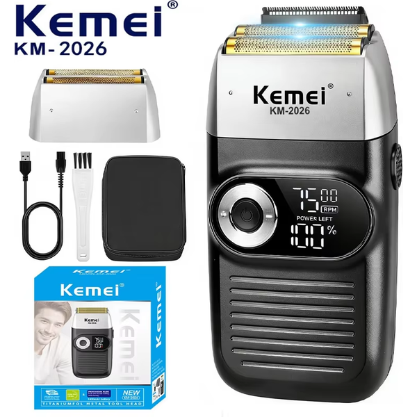 Original Kemei KM-2026 KM-2027 2 In 1 Rechargeable Electric Shaver LCD Reciprocating Razor For Men USB Charging Beard Trimmer