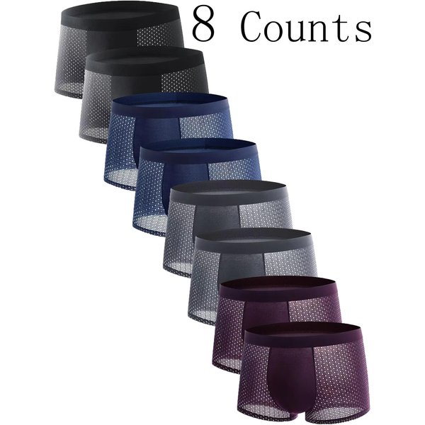 Lot de 8 boxers en maille de soie glacée pour hommes – Maille respirante, 8 points, multicolore
