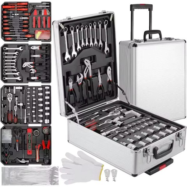 799-teiliges Mechaniker-Werkzeugset, Haushaltsreparatur-Handwerkzeugset, Schraubenschlüssel- und Steckschlüsselsatz mit Rollkoffer, manuelle Werkzeuge aus legiertem Stahl für Heimwerkerarbeiten und