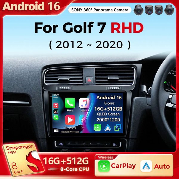 Android 16 Car Radio For Volkswagen VW Golf 7 MK7 GTI 2012-2021 Right Hand Drive RHD Carplay Android Stereo Video Player 2 Din