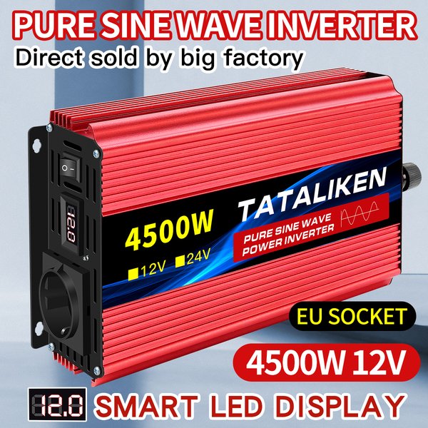 Onduleur à onde sinusoïdale Pure, prise ue, accessoires automobiles, convertisseur de transfert de tension DC 12V/24V à AC 220V, adaptateur de charge, affichage LED