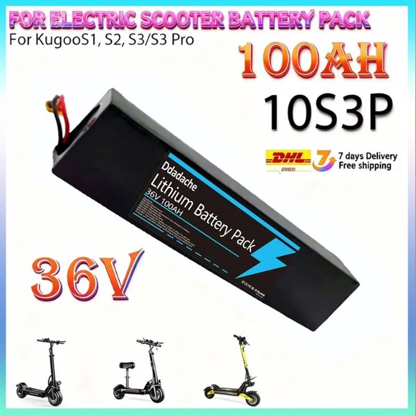 36V 10S3P 100Ah 18650 Akku 500W mit integriertem BMS, wiederaufladbarer Lithium-Ionen-Akku für KUGOO S1 S2 S3 Elektroroller XT60 XT30