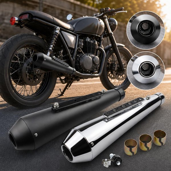 Universeller Motorrad-Auspuff-Schalldämpfer für Cafe Racer CG125 SR400 CB500 VT500 CM300 CM500 Vintage Classic Galvanisiertes Zubehör