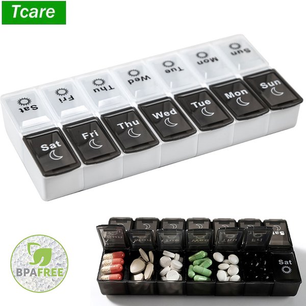 Pilulier de voyage Portable hebdomadaire, boîte organisateur de 7 jours, 14 grilles, conteneur de pilules, comprimés de stockage, médicaments, vitamines, médicaments, huiles de poisson