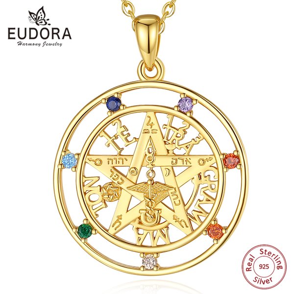 Eudora – collier pentagramme en argent Sterling 925, pour femmes et hommes, amulette en or 18 carats, 7 couleurs, pendentif Chakra Tetragrammaton, bijoux fins