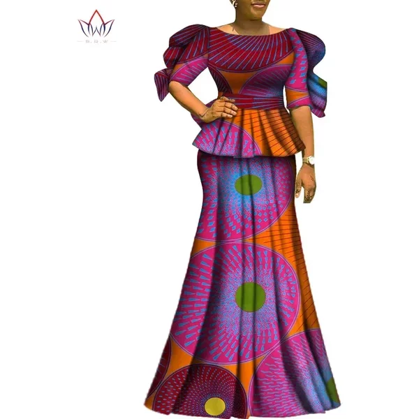 Ensemble 2 pièces pour femmes, tenues à la mode Dashiki, haut et jupe en coton, vêtements africains Bazin, grande taille, vêtements de fête, WY6729