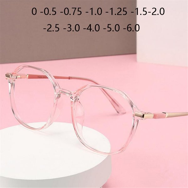 2025 Transparent rose cadre polygone moins lentille Prescription lunettes femmes hommes TR90 lunettes à courte vue 0 -0.5 -0.75 à-6.0