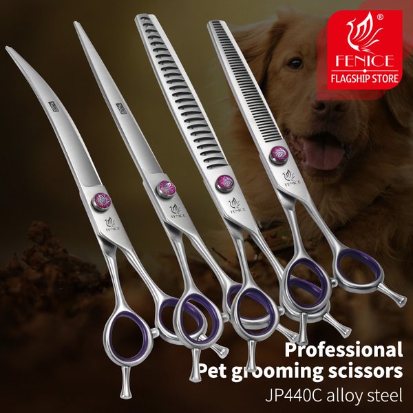Fenice JP440C Ciseaux de toilettage professionnels pour chiens de compagnie, droit, incurvé, amincissant, Chunker, ensemble de ciseaux pour chiens, 7/8 po