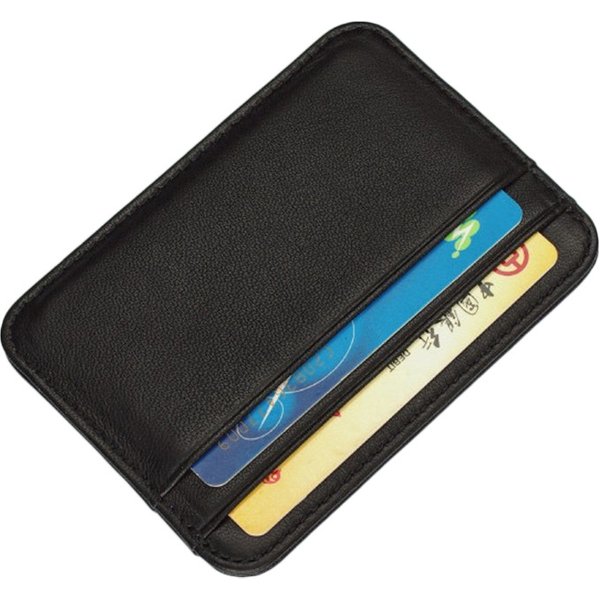 Porte-cartes en cuir véritable, porte-cartes de visite mince, étui pour cartes de crédit, petit portefeuille fin pour hommes, porte-cartes autocollant noir