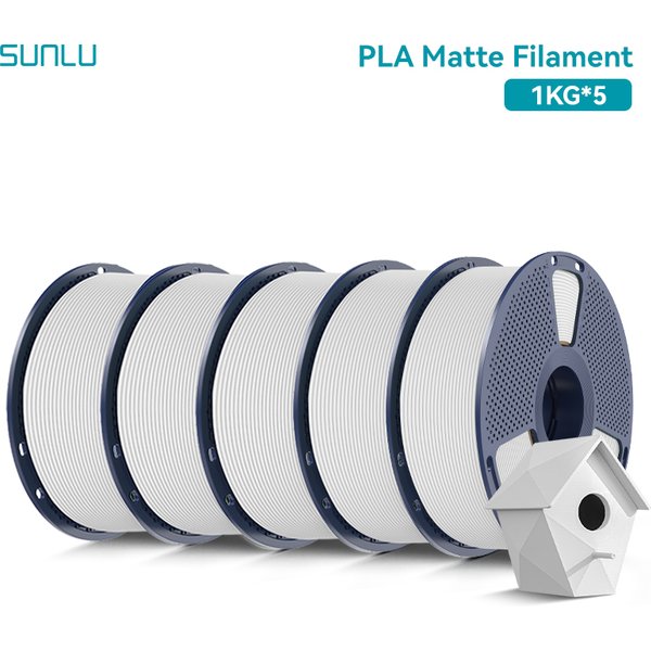 SUNLU PLA Matt 5KG 1,75mm 3D-Filament 1KG - Hochgeschwindigkeit, Geringe Verformung, 20+ Farben | 0,02 mm Präzision & Umweltfreundliches Material