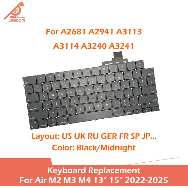Laptop A2681 A2941 A3113 A3114 A3240 A3241 Tastatur Für Macbook Air M2 M3 M4 13 "15" Tastaturen Ersatz 2022-2025