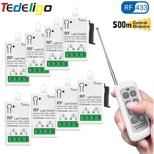 Tedeligo-Télécommande sans fil longue portée pour la maison, RF 433MHz, AC 110V, 120V, 220V, 240V, interrupteur, émetteur, lampe de ventilateur LED, marche, arrêt
