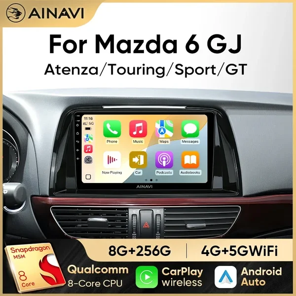 Ainavi Autoradio für Mazda 6 GJ Atenza Touring Sport GT Wireless Carplay Android Auto Stereo Multimedia Player WiFi 4G 2 Din
