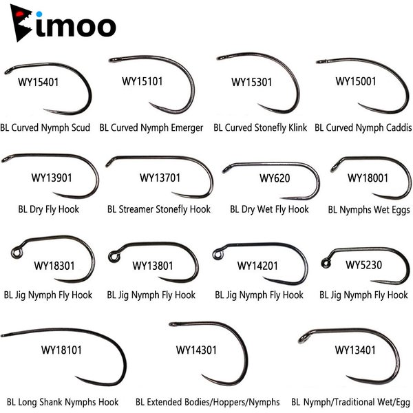 Bimoo 200 pièces crochet d'attache de mouche sans ardillon en acier à haute teneur en carbone pour nymphe Scud Caddis Streamer sec humide gabarit nymphe mouche truite leurres de pêche