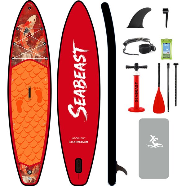 SEABEAST 335cm aufblasbares Sup-Board, Stand-Up-Paddle-Board, Paddleboard, Supboard, Surfbrett mit Rucksack
