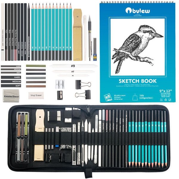 Bview art 50 pack zeichnung skizzen zubehör set skizzen kit mit skizzenbuch graphit kohle pastell stift