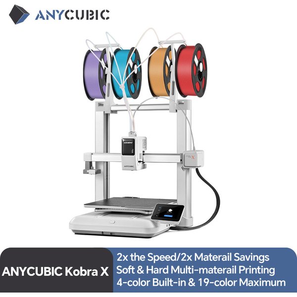 NEUER ANYCUBIC Kobra X Mehrfarbiger 3D-Drucker mit Integriertem 4-Farben-Druck für Weich- und Hartmaterial, Max. 600mm/s Druckgeschwindigkeit