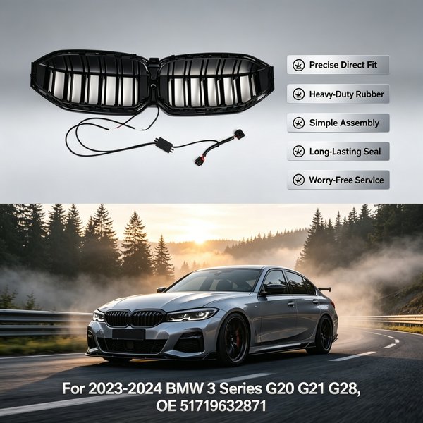 Front Bumper Grille With LED Lights For 2023-2024 BMW 3 Series G20 G21 G28, OE 51719632871 ABS Illuminated Modified Racing