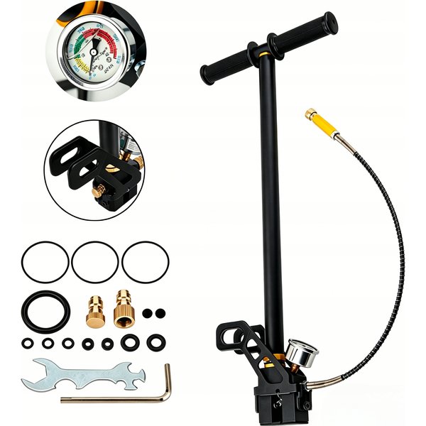 4-Stufen PCP Hochdruck-Handpumpe, 30MPa / 4500PSI, Edelstahl mit Filter, für HPA-Tanks, Jagdausrüstung, Auto- und Fahrradreifen
