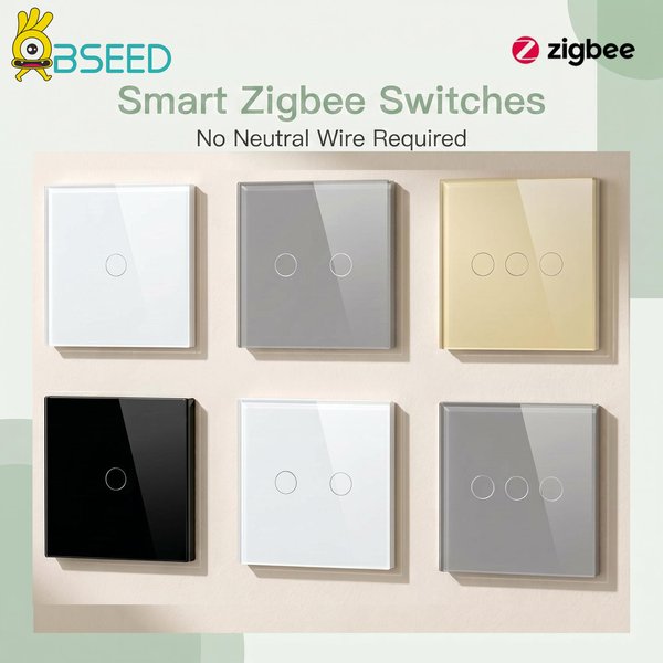 Interrupteurs intelligents BSEED Zigbee 1/2/3 Gang, interrupteurs tactiles intelligents pour éclairage, interrupteurs à capteur mural, application Tuya Smart Life, Google Alexa