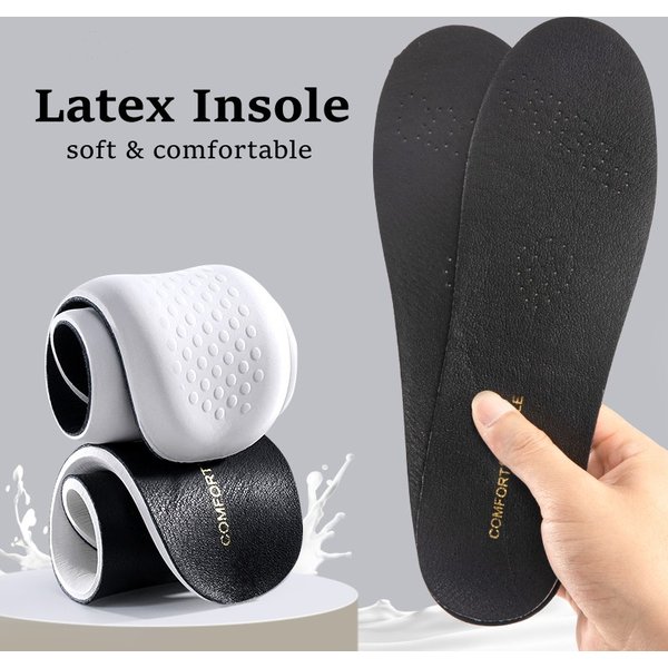 Soft Latex Insoles for Shoes Cowhide Leather Shoe Sole Inserts Sports Shock Absorbing Plantar Fasciitis Template Insole for Feet