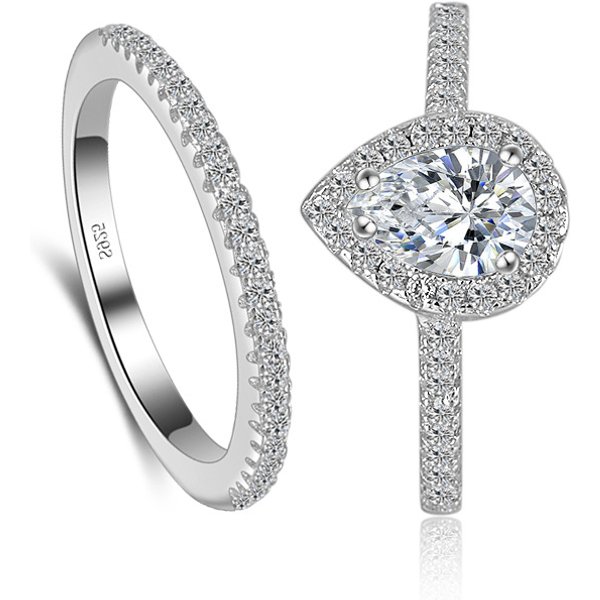 Ensemble de matiques en argent regardé 925 pour femme, bijoux en forme de larme, bague de fiançailles et de mariage, Zunderies on CZ Diamant, nouveau