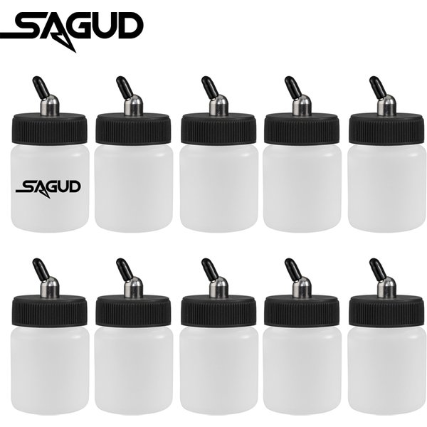 SAGUD 10 pièces pot en plastique bouteilles d'aérographe ensemble 30 ° /60 ° Adaptateur d'angle vers le bas avec couvercles de bouchon de pot pour aérographes simple/double action