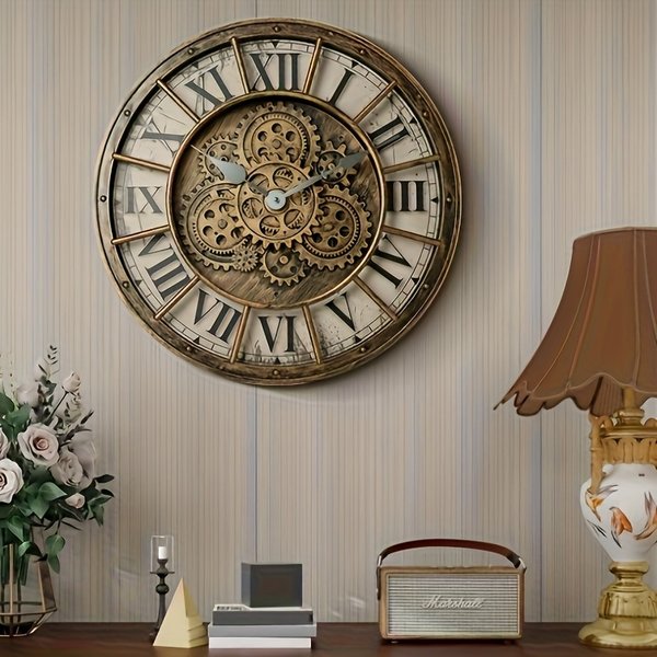 46 cm véritable engrenages mobiles horloge murale grand vapeur industrielle Punk chiffre romain horloge murale salon décoration de la maison horloge à Quartz
