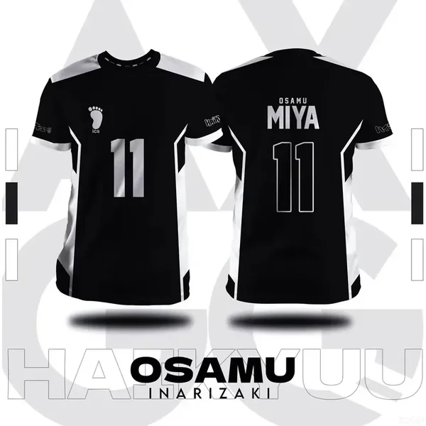 Herren Sommer T-Shirt Übergröße 3D-Druck Haikyuu Inarizaki Anime Cosplay Muster Atmungsaktives Kurzarm-Oberteil