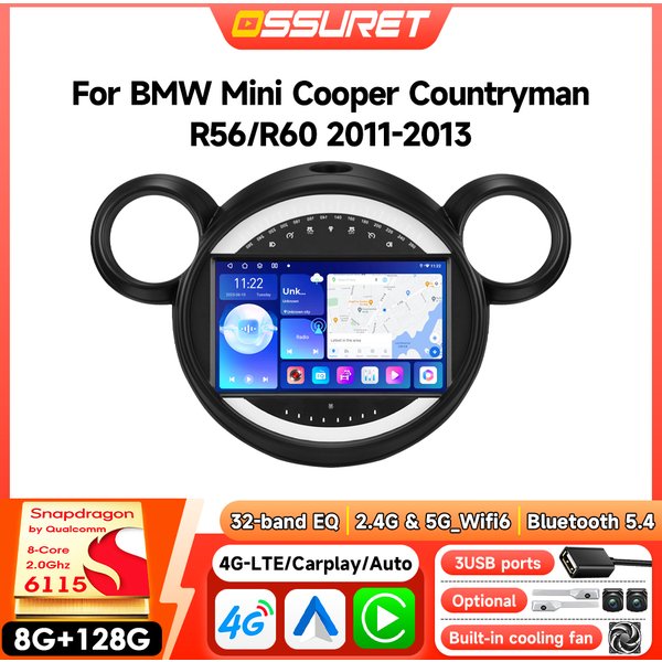 Android-Autoradio für BMW Mini Cooper Countryman R56 R60 2011-2013 Intelligentes Kabelloses Carplay Auto-Multimedia 6115 Videoplayer GPS