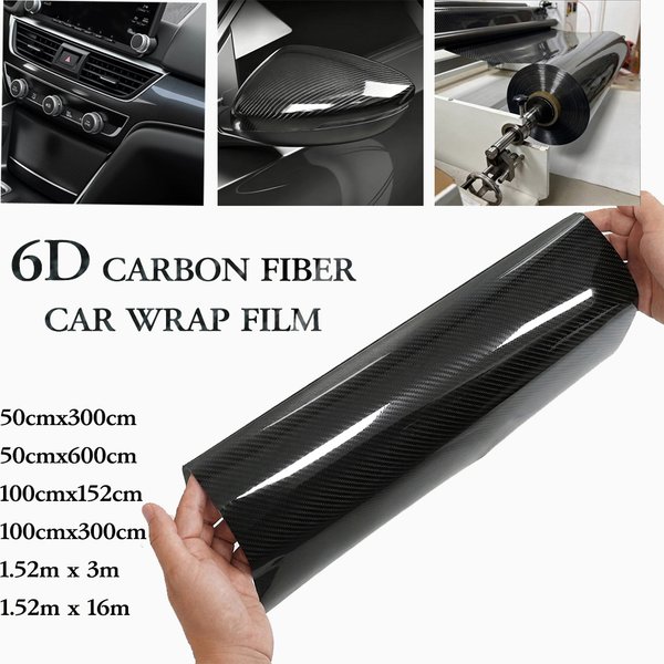 Hochglänzende 6D-Carbonfaser-Vinylfolie, ultraglänzendes Schwarz, PVC-PET-Träger, luftdurchlässige, blasenfreie, selbstklebende Folie für die Fahrzeugdekoration, in verschiedenen Größen für die Innen-