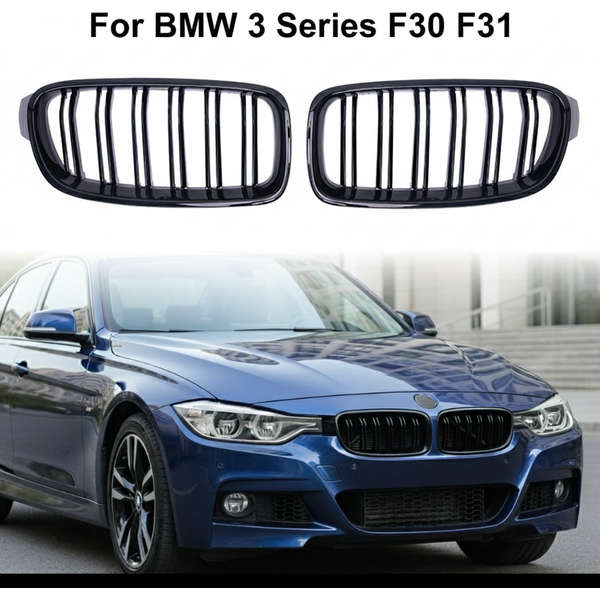 Stoßstange Mesh Front Einlass Grille Grid Grill Tuning Für BMW 3er F30 F31 GLÄNZEND SCHWARZ Kühlergrill Doppel Bar Nieren Gdill