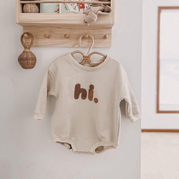 Barboteuse d'automne pour nouveau-né garçon et fille, combinaison en coton à manches longues avec lettres brodées, 0-18M