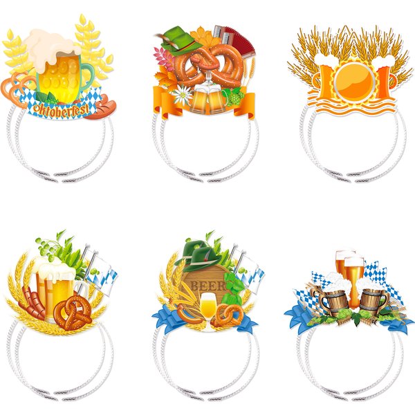 Bandeaux de sauna Hiphelicopter, décorations de fête Oktoberfest, bandeaux en papier réglables pour adultes et enfants, accessoires photo, fournitures de festival, 6 pièces