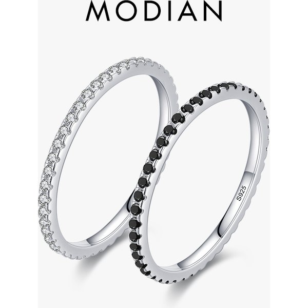 MODIAN réel argent noir zircone empilable anneaux mode cristal 925 en argent Sterling bagues pour les femmes fête bijoux fins