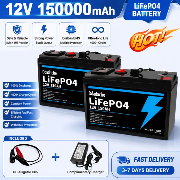 12V 150Ah Lithium LiFeP04 Batterie für Solarladung, Fischfinder, Marine, Outdoor-Camping, Off-Grid-Anwendungen mit USB-Anschluss