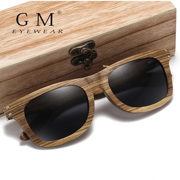 GM Natürlich Abbaubare Bambus-Holz-Sonnenbrille Handgefertigte Polarisierte Gläser Laminierte Zebra-Holz-Brille Geschenk Holzbox