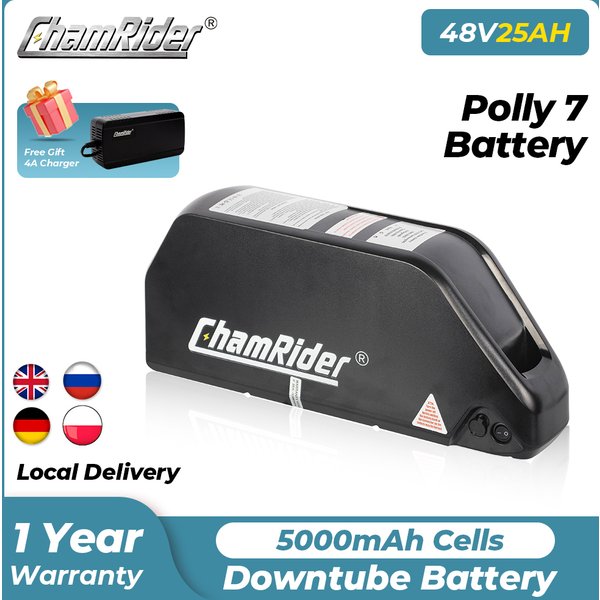 Chamrider Original Unterrohr E-Bike Akku Polly 7 48V 25AH 36V 52V Elektrischer Akku 21700 Lithium-Ionen-Akku 2000W 40A BMS