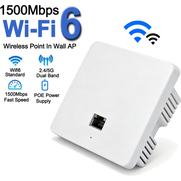 1500Mbps WiFi 6 In-wall AP 2.4GHz&5.8GHz Dual Band Gigabit Access Point 802.11ax RJ45 WAN/LAN Port Extnder Router OFDMA MU-MIMO