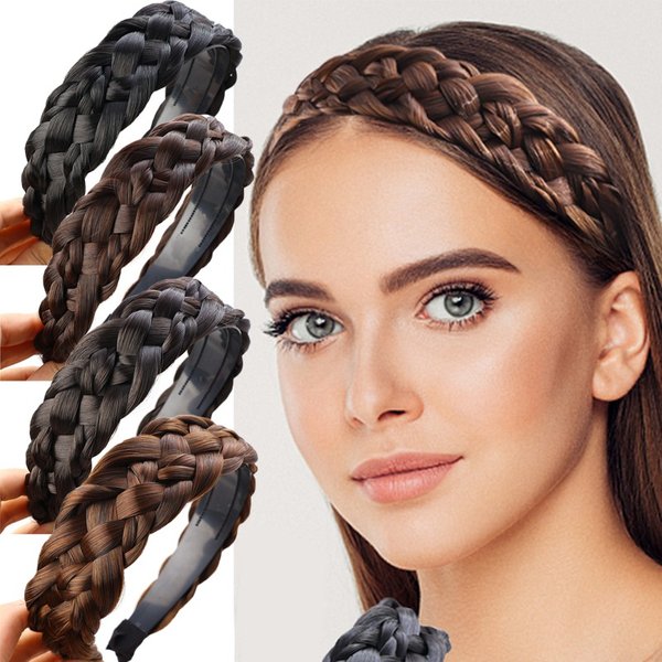 AOSIWIG Synthetisches Damenhaar, breite Fischgräten-Zöpfe, rutschfestes Stirnband, handgefertigt, Retro-Stirnband, Styling-Kopfbedeckung, Zubehör