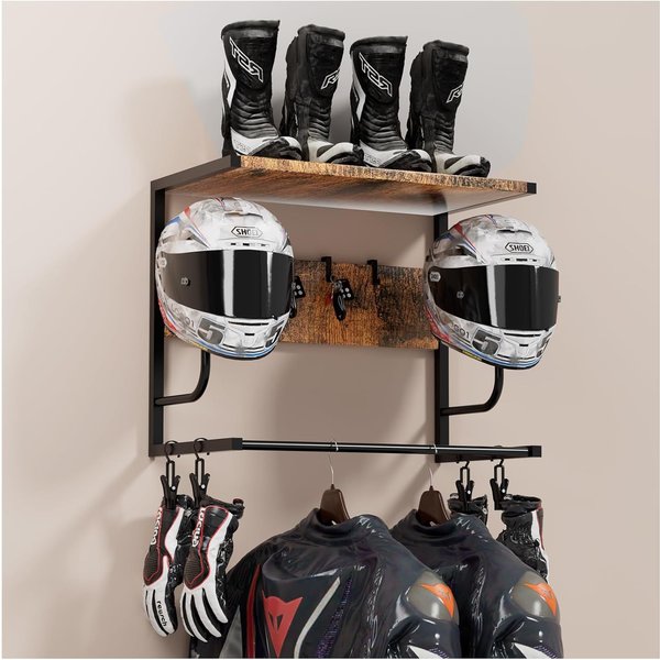 Support mural pour veste et casque de moto, organisateur d'équipement tactique et crochet, rangement en métal pour équipement de moto et matériel de plein air