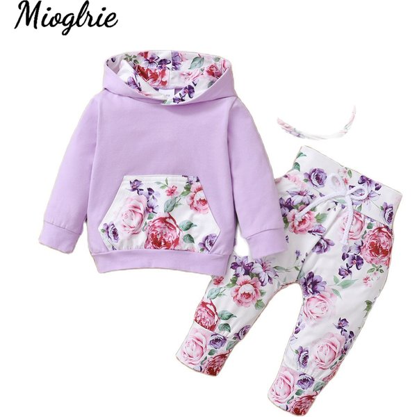 3 Piece Infant Clothes Floral Baby Girl Set for New Born 0 to 3 Hooded Clothes Long Sleeve Baby Outfit Autumn Winter Sweatshirts