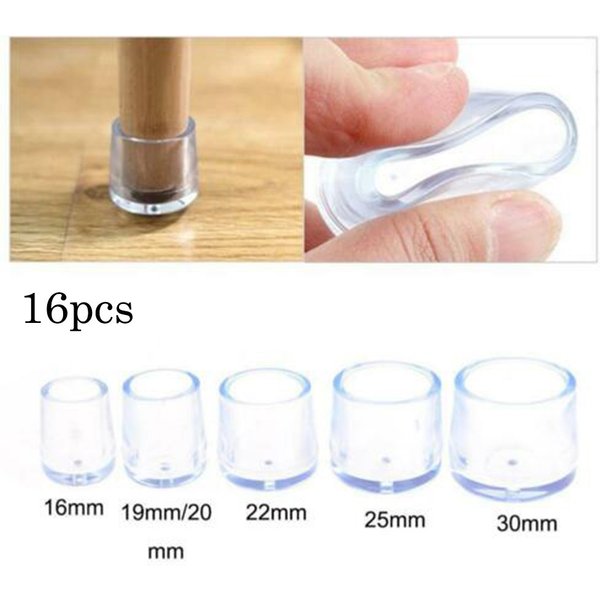 16Pcs 16/19/25/30mm Chair Leg Caps Rubber Feet Protector Pads Non-slip Transparent Table Covers Furniture Leveling Feet Decor