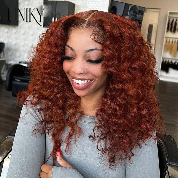 Perruque Bob Lace Front Wig Deep Wave Brésilienne Naturelle, Cheveux Courts, Brun Rougeâtre, 4x4, 13 Tages, pour Femme