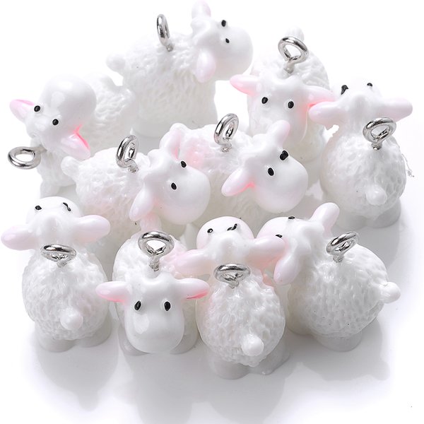 iYOE 5 Stück 17 x 12 mm Schaf-Harz-Charms, weiß, niedliche Tier-Charms für DIY-Schmuckzubehör, handgefertigte Halskette, Ohrringe, Schlüsselanhänger