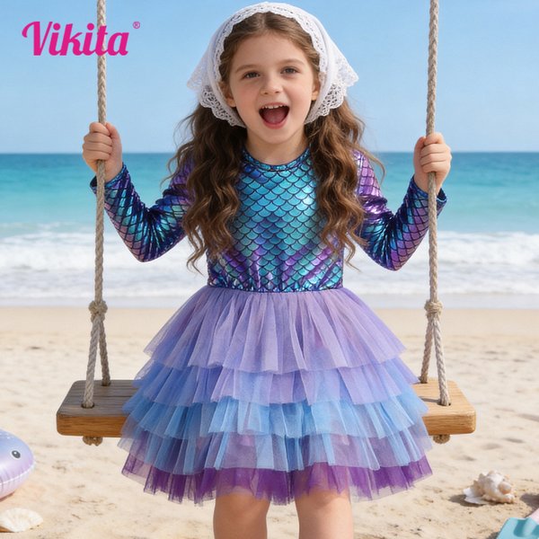 VIKITA fille robe de princesse automne mariage fête d'anniversaire Tutu robes enfants robes pour filles enfants Costumes de noël